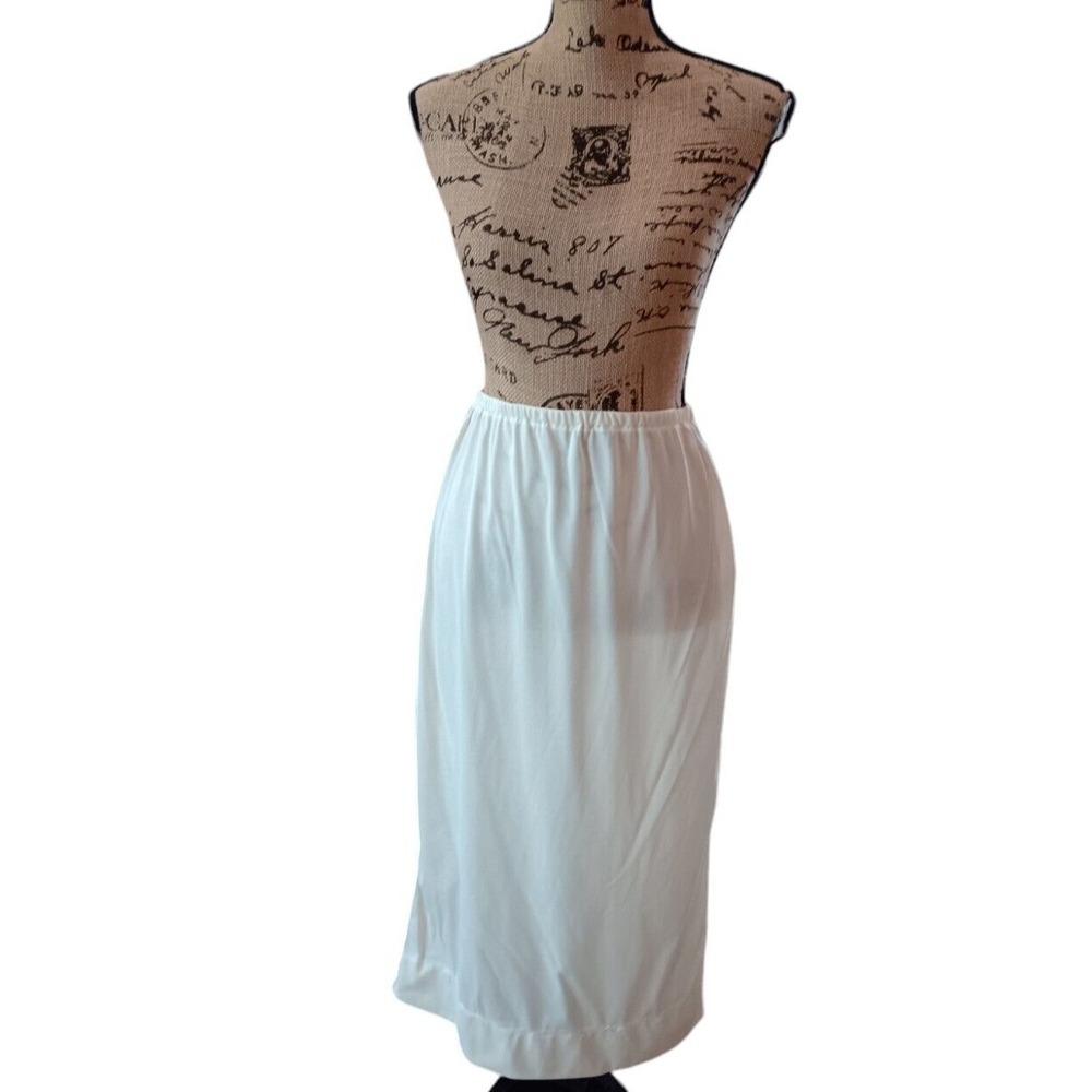 Women's Cream Elastic waist Side Slit Nylon Petticoat Maxi Half Slip Sm- Med  X8